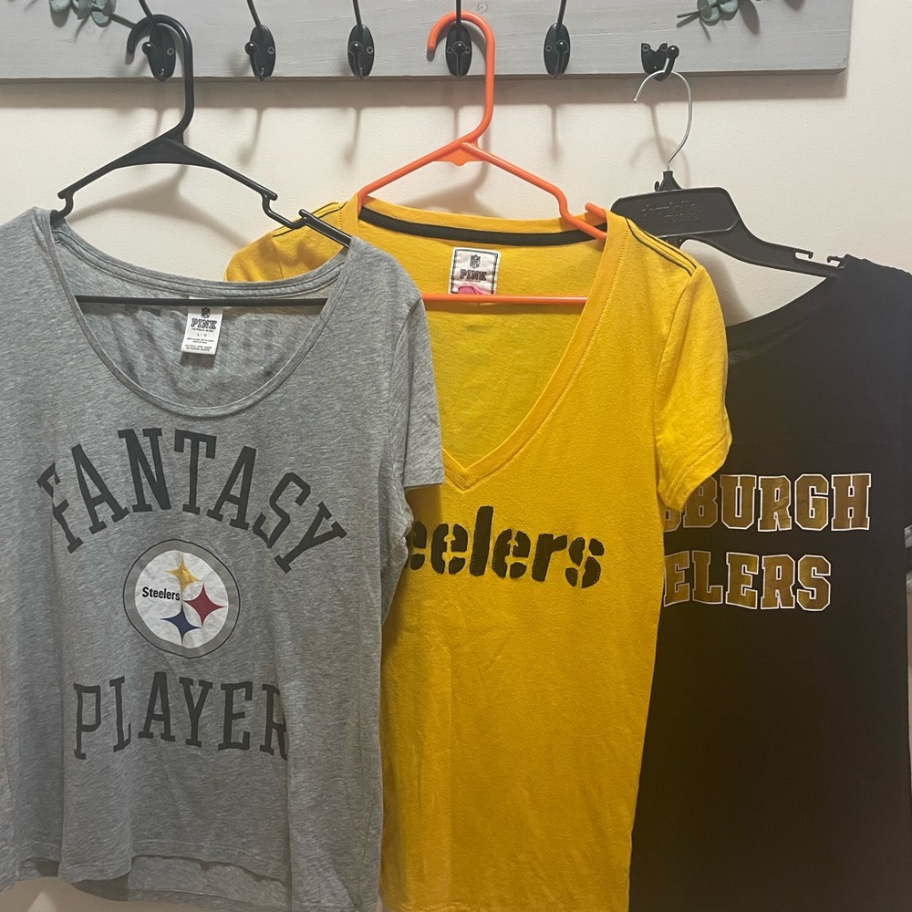 Pink Victoria secret (3) large Steelers tops